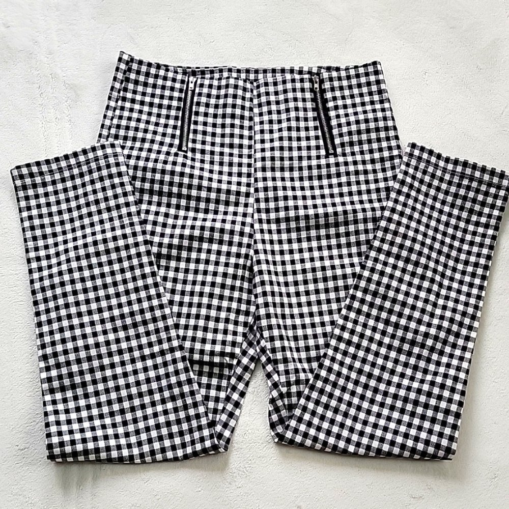 ☕️ NWT!! ZAFUL PLAID GINGHAM ZIPPER WORK OFFICE TROUSERS STRETCH
